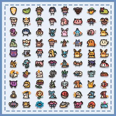 【种类超多】100张卡通可爱oldschool风宝可梦贴纸圣诞节贴纸yaun神鬼灭火影神奇宝贝笔记本电脑手机壳贴画