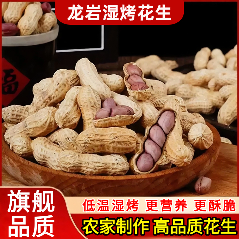 正宗龙岩湿烤花生无添加净重水煮蒜香咸带壳干果坚果零食官方旗舰