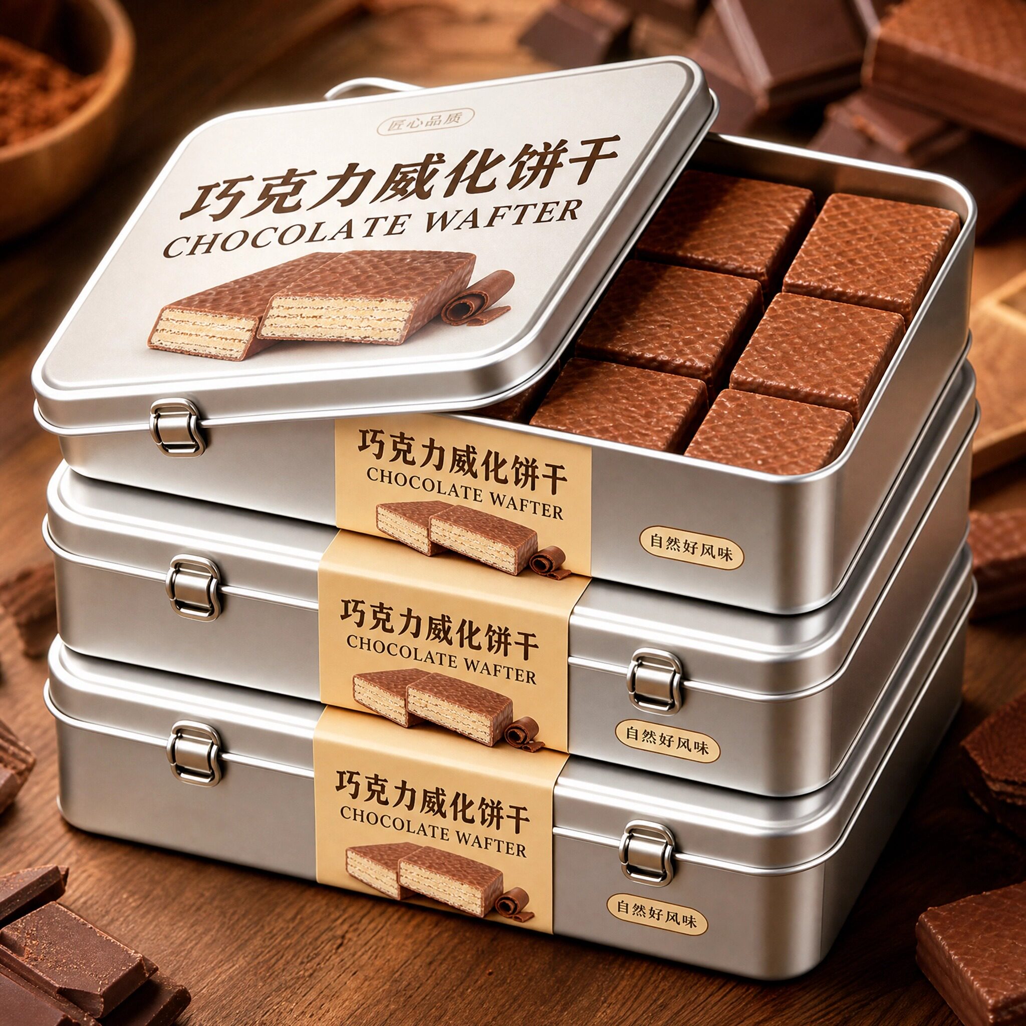 巧克力威化饼干俄罗斯风味牛奶可可饼干榛子零食夹心学生休闲解馋