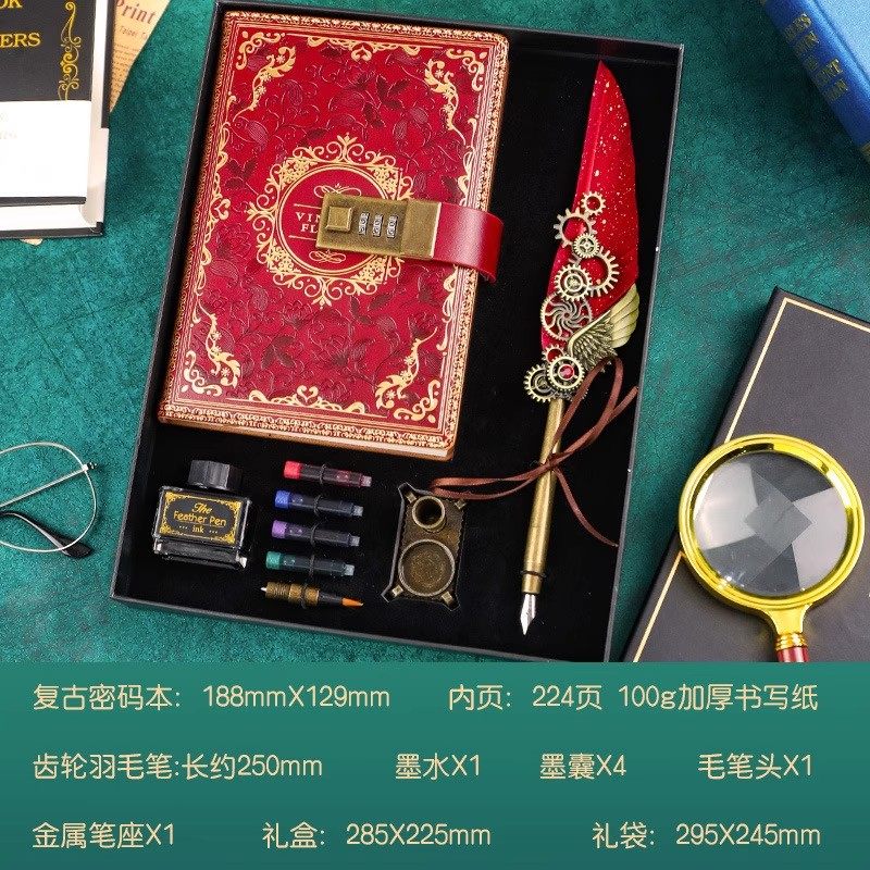 欧式轻奢羽毛蘸水钢笔经典笔记本洒金经典大气商务礼品高品质礼盒套装