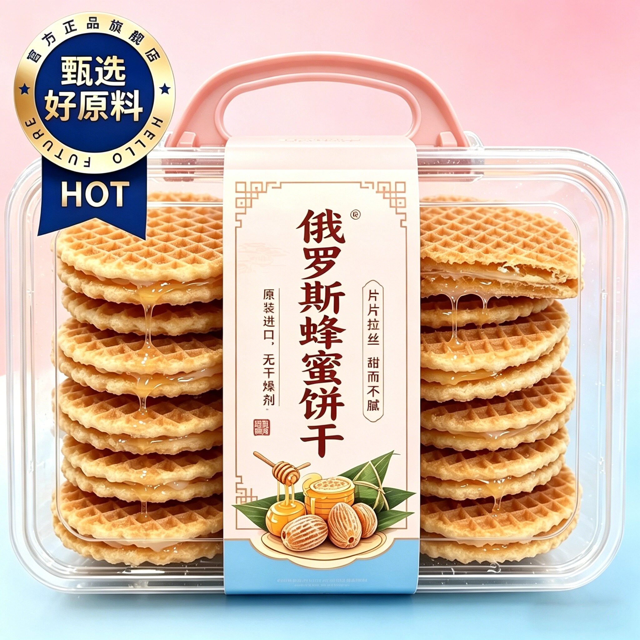 俄罗斯原装进口蜂蜜拉丝夹心饼干官方旗舰店解馋健康休闲早餐零食