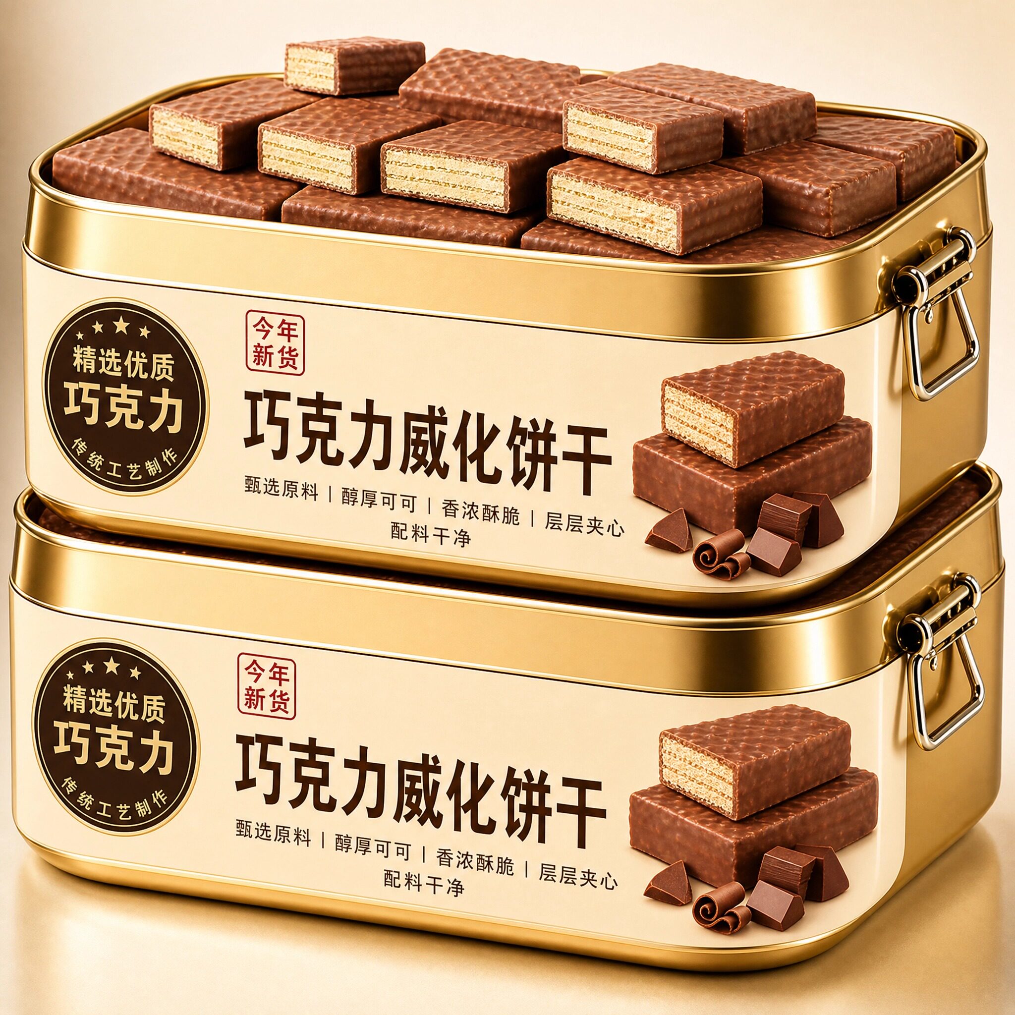 巧克力威化饼干俄罗斯风味牛奶可可饼干榛子零食夹心学生休闲解馋