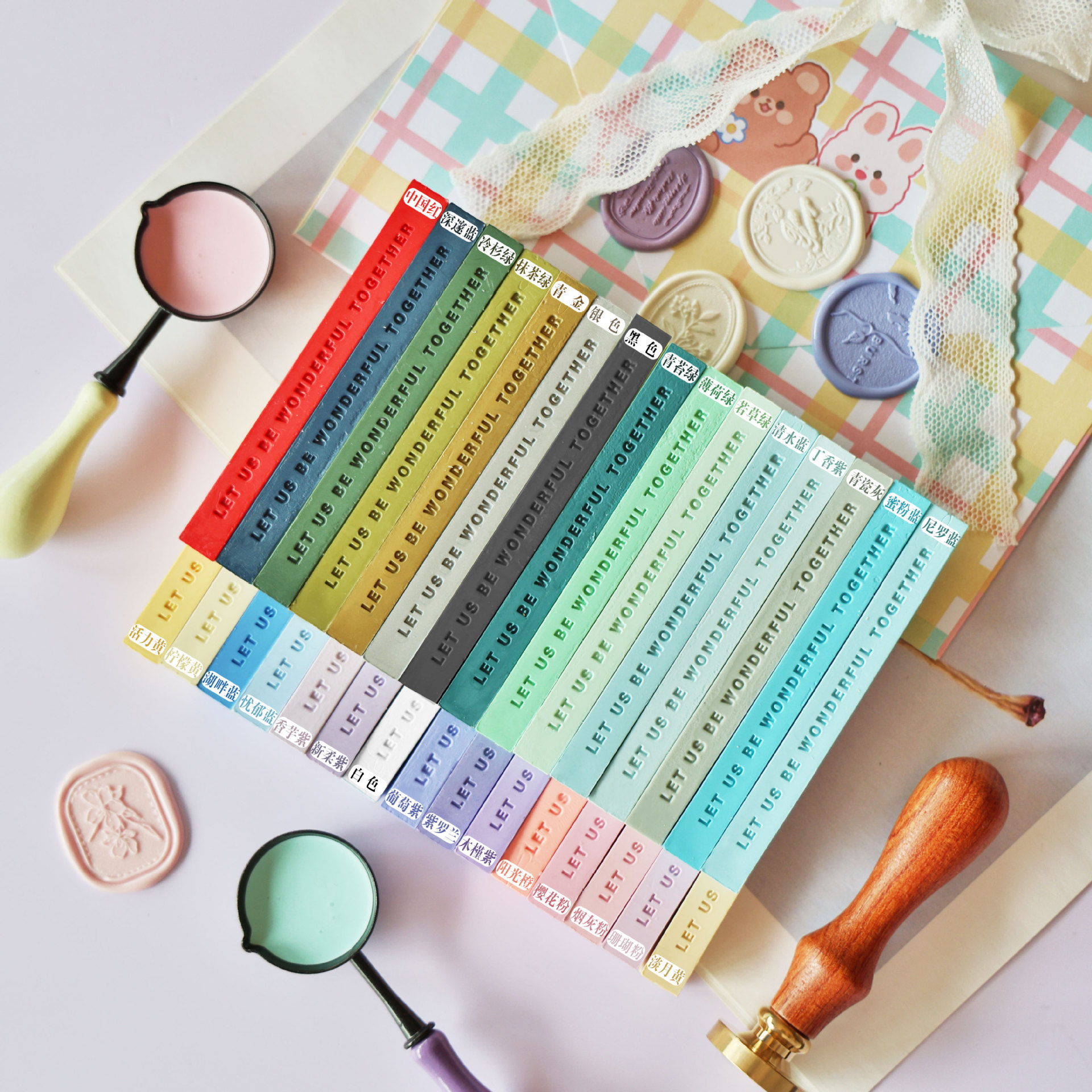 新款 金源哑光雾面马卡龙方形火漆蜡条薄荷绿奶油白28色混色手账印章蜡棒