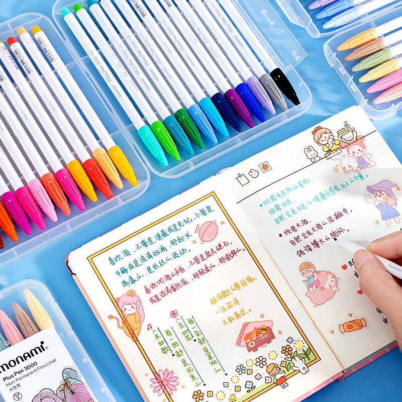 韩国monami慕娜美纤维水性笔手账本制作工具彩色中性笔学生画画课手账勾线水彩笔