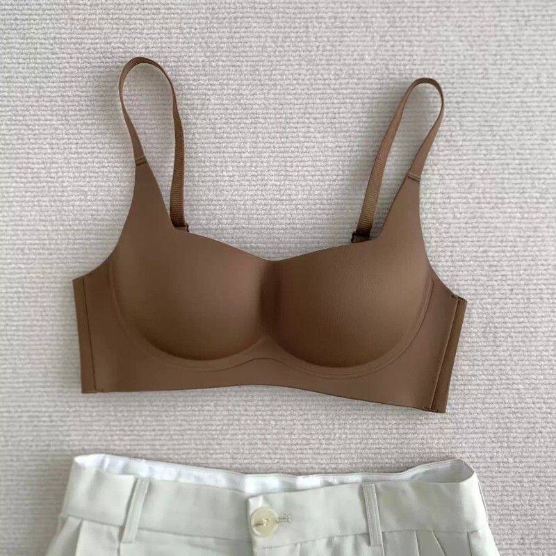 无痕裸感方领低胸内衣女小胸聚拢舒适无钢圈防下垂收副乳新款文胸
