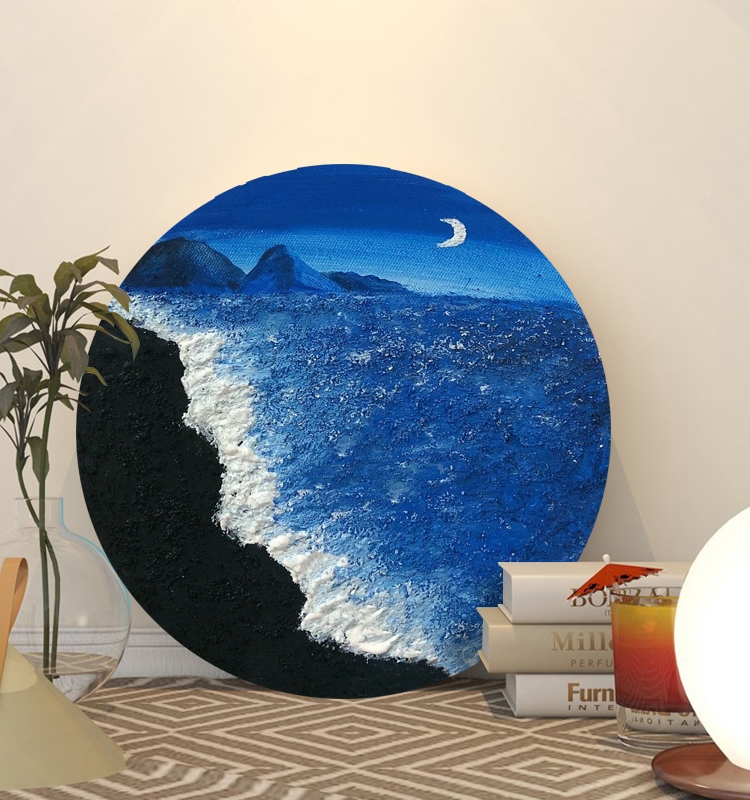 海浪立体肌理感 数字油画diy手绘涂鸦丙烯油彩画石英砂手工装饰画图片