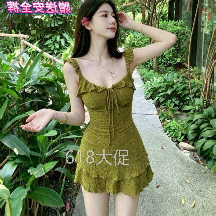 一升屁FartShop 抹茶森林木耳边吊带蕾丝安全裤连衣裙女夏两件套