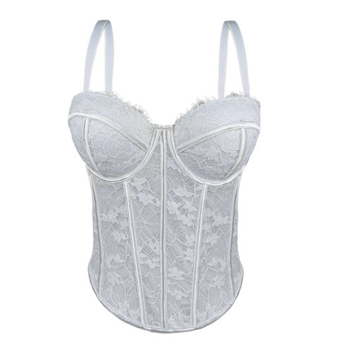 新款跨境欧美辣妹黑色蕾丝内搭吊带感外穿聚拢鱼骨胸衣