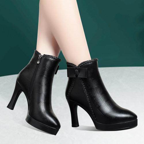 时装靴细跟真皮高跟靴久站不累