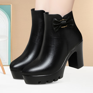 中年百搭厚底妈妈棉靴旗袍模特专业礼仪走秀靴舒适洋气女高跟皮靴