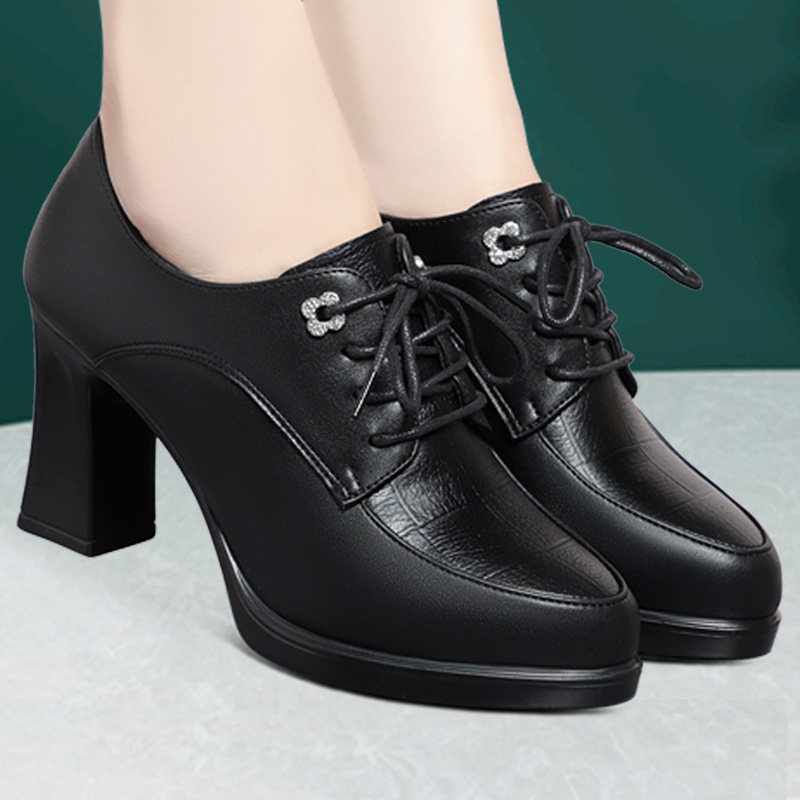 久站不累系带妈妈鞋子春秋新款真皮深口单鞋女高跟防水台走秀皮鞋,女鞋,深口单鞋,淘宝优惠券,粉丝福利购,淘宝优惠卷