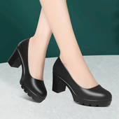 女士皮鞋 春秋新款 厚底高跟鞋 粗跟旗袍走秀鞋 真皮职业单鞋 女工作鞋