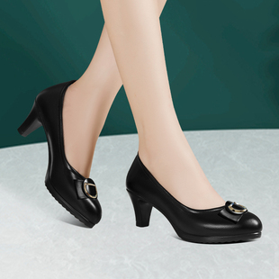 2025新款轻便防水耐磨单鞋浅口百搭通勤皮鞋乘务工作鞋旗袍高跟鞋