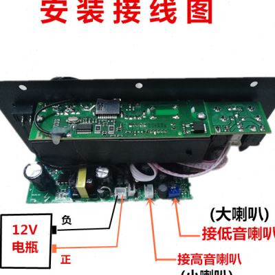 包邮双话筒卡拉OK拉杆功放板 内置蓝牙收音可调混响12V24V220V