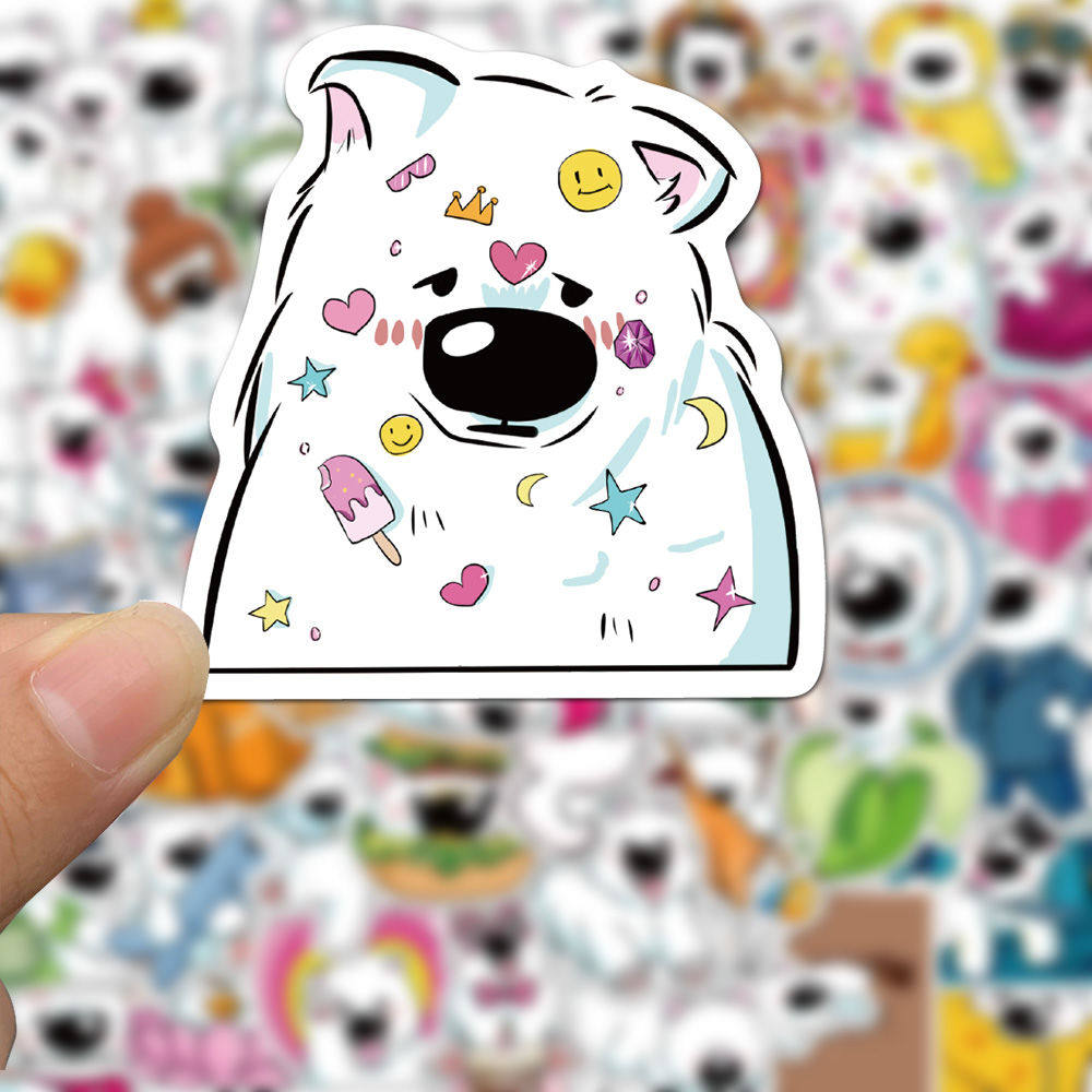 50张可爱微笑小狗萨摩耶卡通高颜值防水装饰贴纸爆款网红创意贴纸