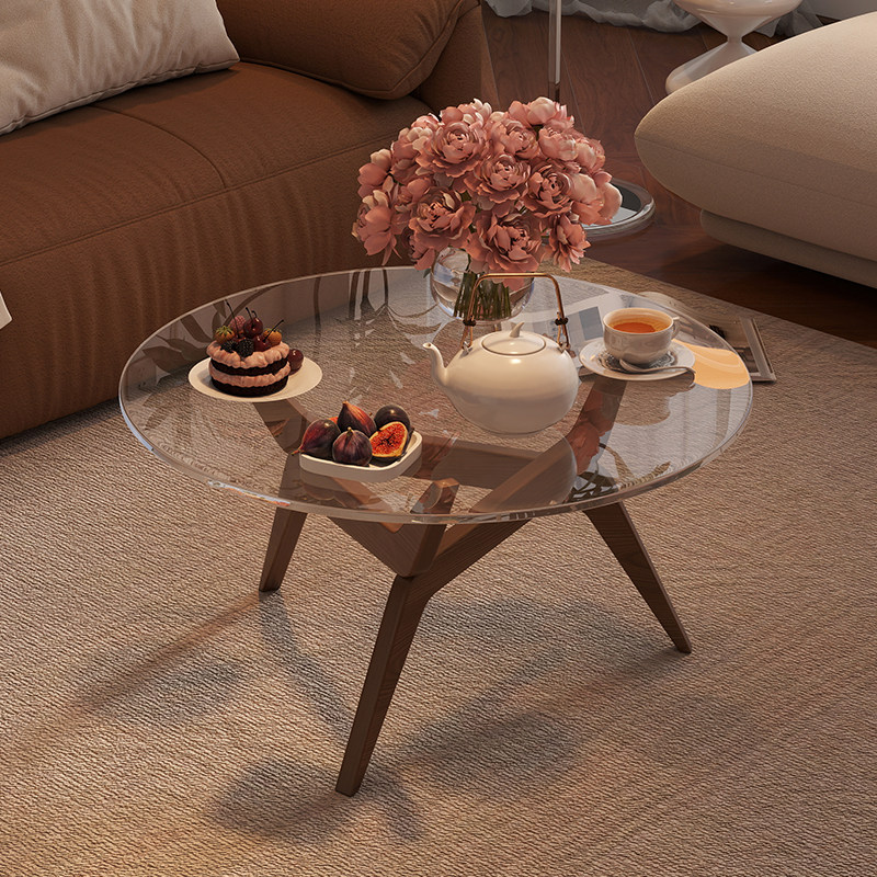 轻奢玻璃茶几小户型中古沙发小茶几客厅家用实木腿创意圆形小桌子,住宅家具,茶几,淘宝优惠券,粉丝福利购,淘宝优惠卷