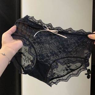 天薄款 性感女士夏季 纯欲少女生透明 SLY3条黑色蕾丝内裤 EGG
