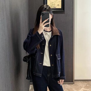 EGG 99%棉灯芯绒翻领环保土壤牛仔短夹克外套女秋 SLY巴恩风