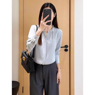 内搭衬衫 女春 SLY轻奢真丝质感立领捏褶垂顺免烫通勤休闲西装 EGG
