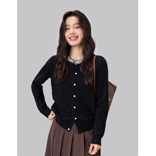 EGG 女秋 SLY奢感大女主100%羊毛重工手工钉钻珍珠圆领针织开衫