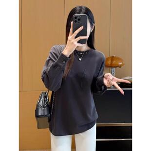 打底针织衫 袖 女春26年 SLY精梳长绒棉彩色手工绣线圆领衬衫 EGG