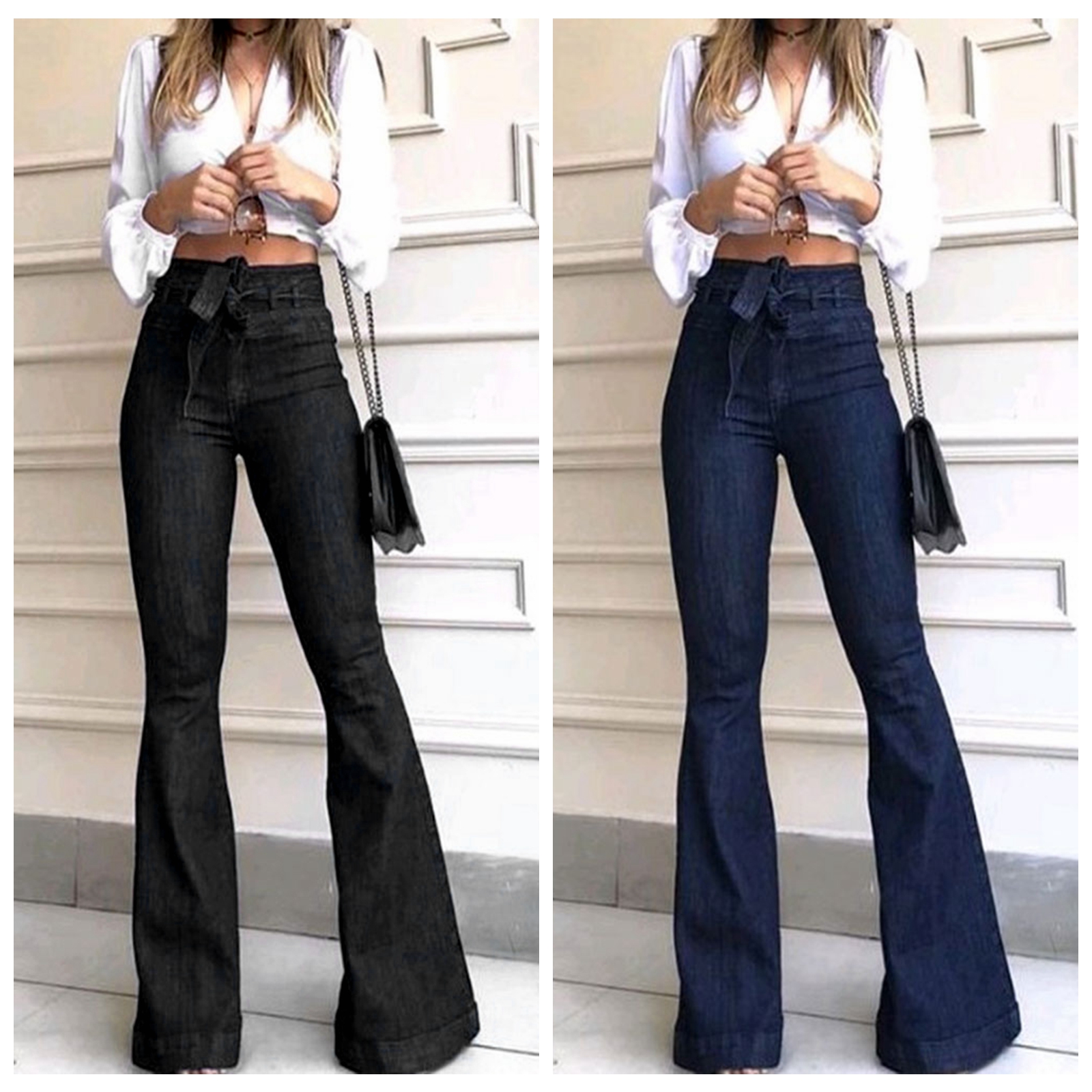 Lace-up flared pants wide leg pants jeans系带阔腿裤牛仔裤
