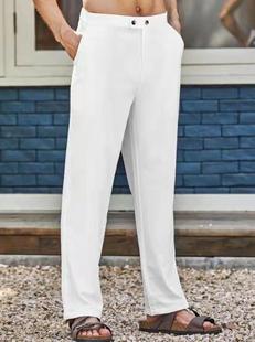 Casual Solid Linen Pants White Pants休闲纯色亚麻裤白色长裤