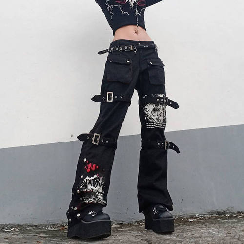 Black Punk Gothic Pants with Eyelet Buttons孔眼扣朋克哥特裤