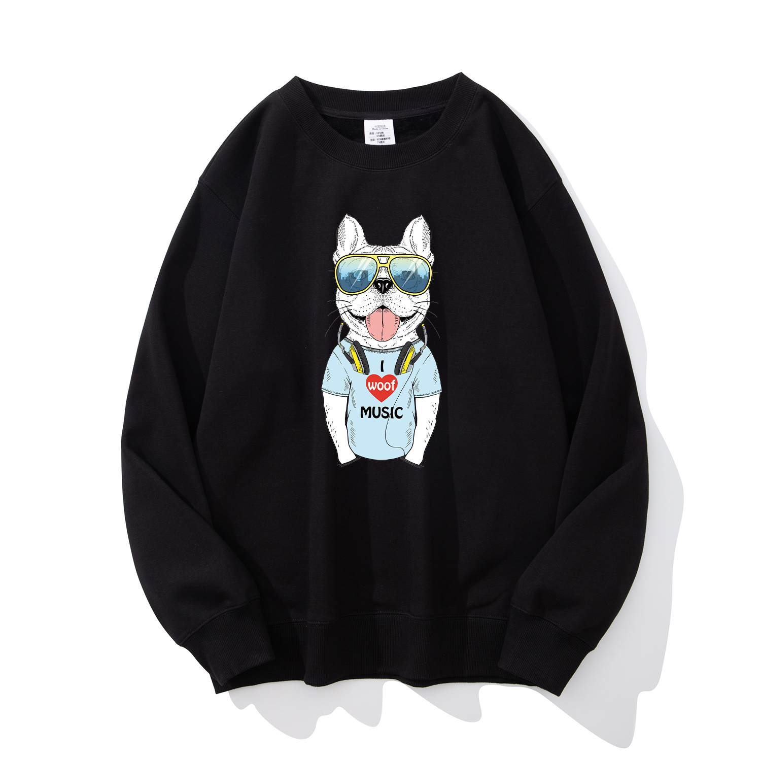 卡通银狐绒圆领卫衣男女宽松厚款