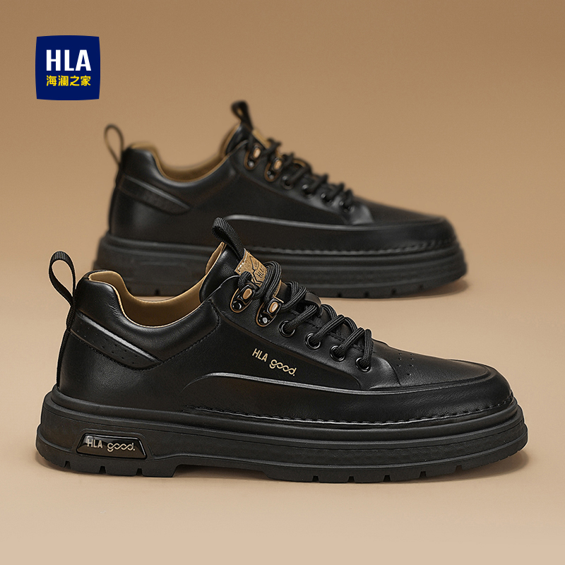 海澜之家男鞋黑色工装鞋耐磨皮鞋
