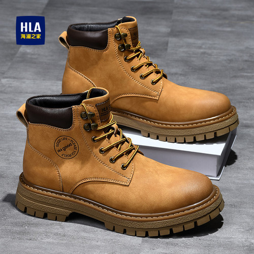 海澜之家马丁靴男正品工装大黄靴