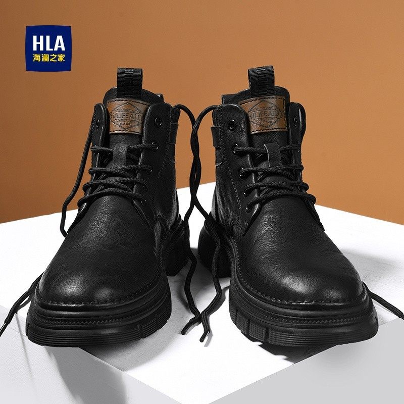 海澜之家马丁靴男真皮冬季加绒保暖加厚男靴工装短靴男士高帮棉鞋