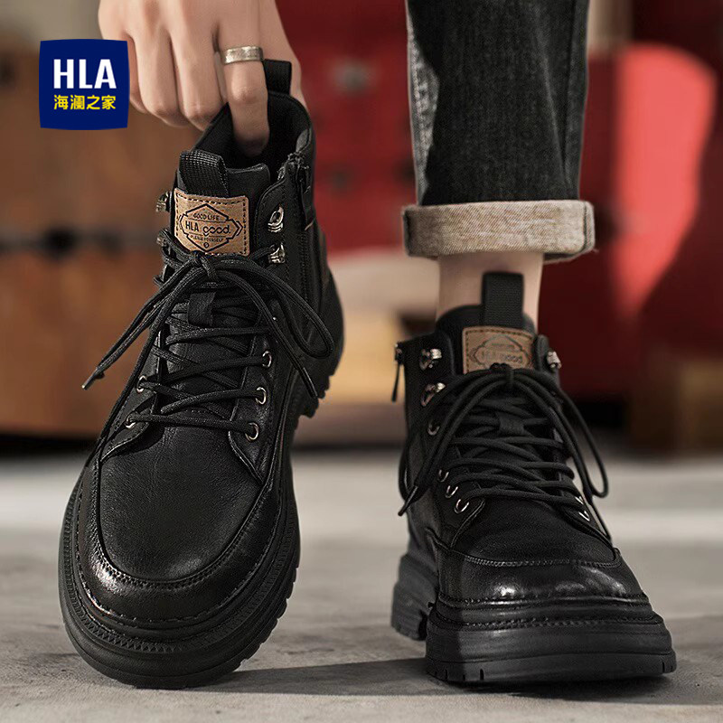 海澜之家马丁靴男冬季2025新款高端黑色侧拉链工装短靴子高帮男鞋