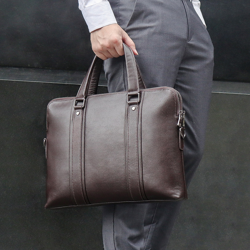 佳美达商务真皮手提包现货牛皮男包斜挎包公文包15.6寸电脑包
