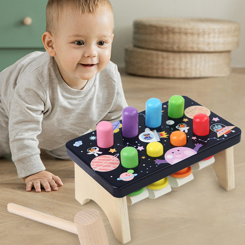 跨境新品木制儿童星球敲打台打桩台星空打地鼠早教益智敲击玩具