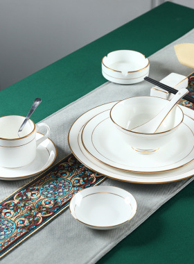 酒店圆桌摆台餐具公司单位包厢个人骨瓷餐具碗碟套装陶瓷碗盘定制
