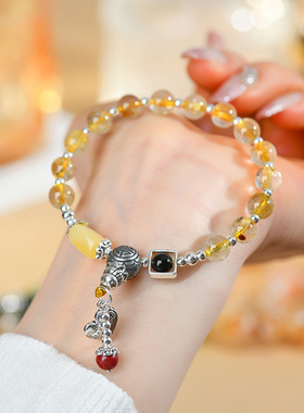 跨境批发天然水晶金发晶蜜蜡手链寺院文创新中式时尚原创女款