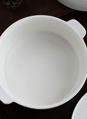 家用双耳带盖汤锅陶瓷汤窝创意炖盅纯白大号容量汤碗汤盆酒店餐具