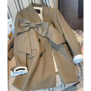 休闲高级感宽松上衣 时尚 韩系女神范蝴蝶结西装 外套女2025秋冬新款