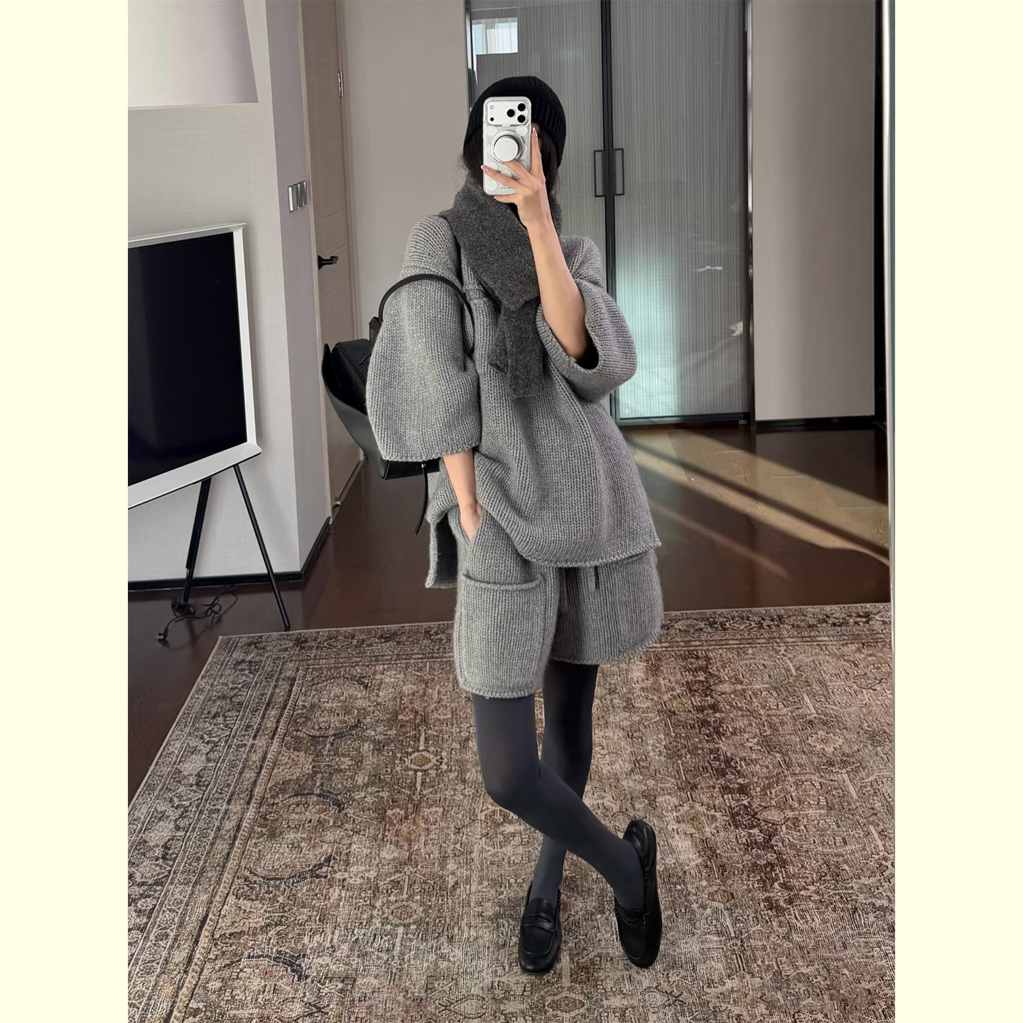 慵懒风灰色针织套装女206春季新款阔型插肩袖毛衣阔腿短裤两件套,女装/女士精品,时尚套装,淘宝优惠券,粉丝福利购,淘宝优惠卷