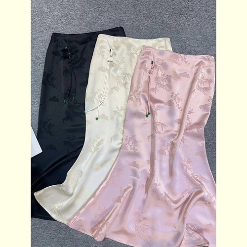 新中式轻国风提花醋酸鱼尾半身裙