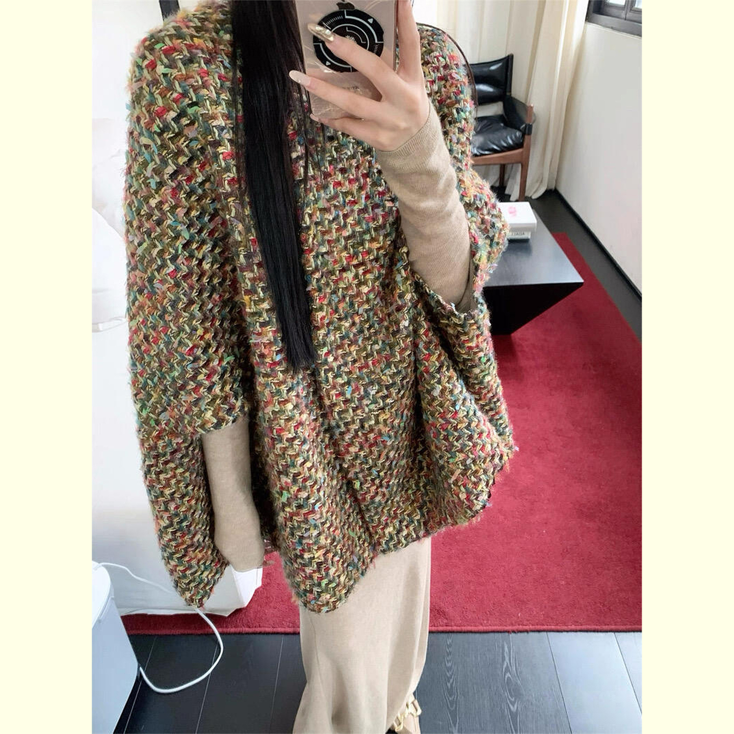 小香风彩色粗花呢斗篷披肩女2025