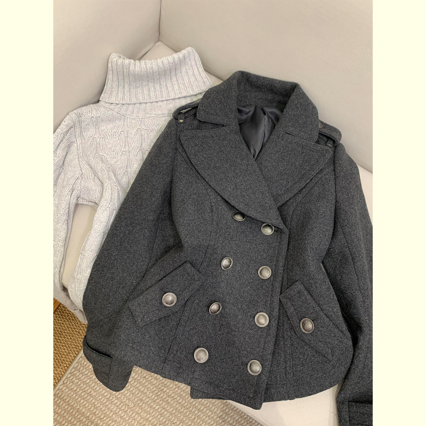 学院风保暖加厚毛呢西装修身上衣