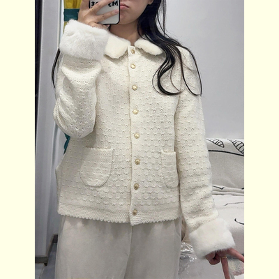 温柔软糯高端气质针织白色上衣