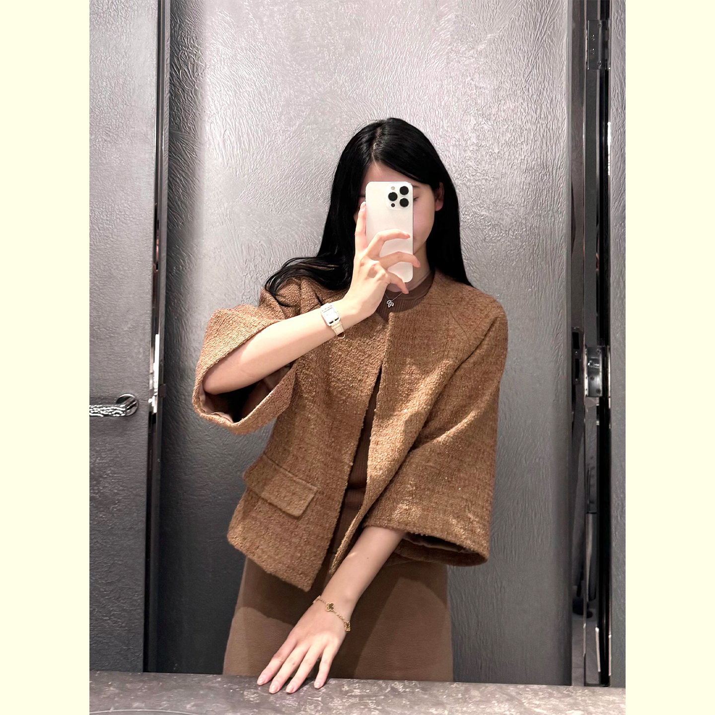 小香风开衫百搭中袖无领上衣