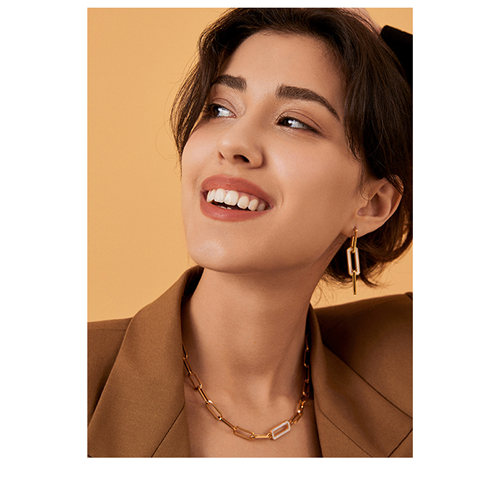 NEVERFAR白贝母环扣粗链条项链