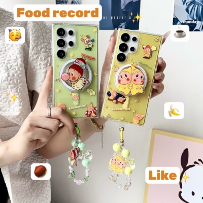 创意磁吸绿黄底星星人适用于三星GalaxyS25Ultra手机壳S24+/S24Ultra可爱少女心S23+/S23Ultra全包防摔保护套