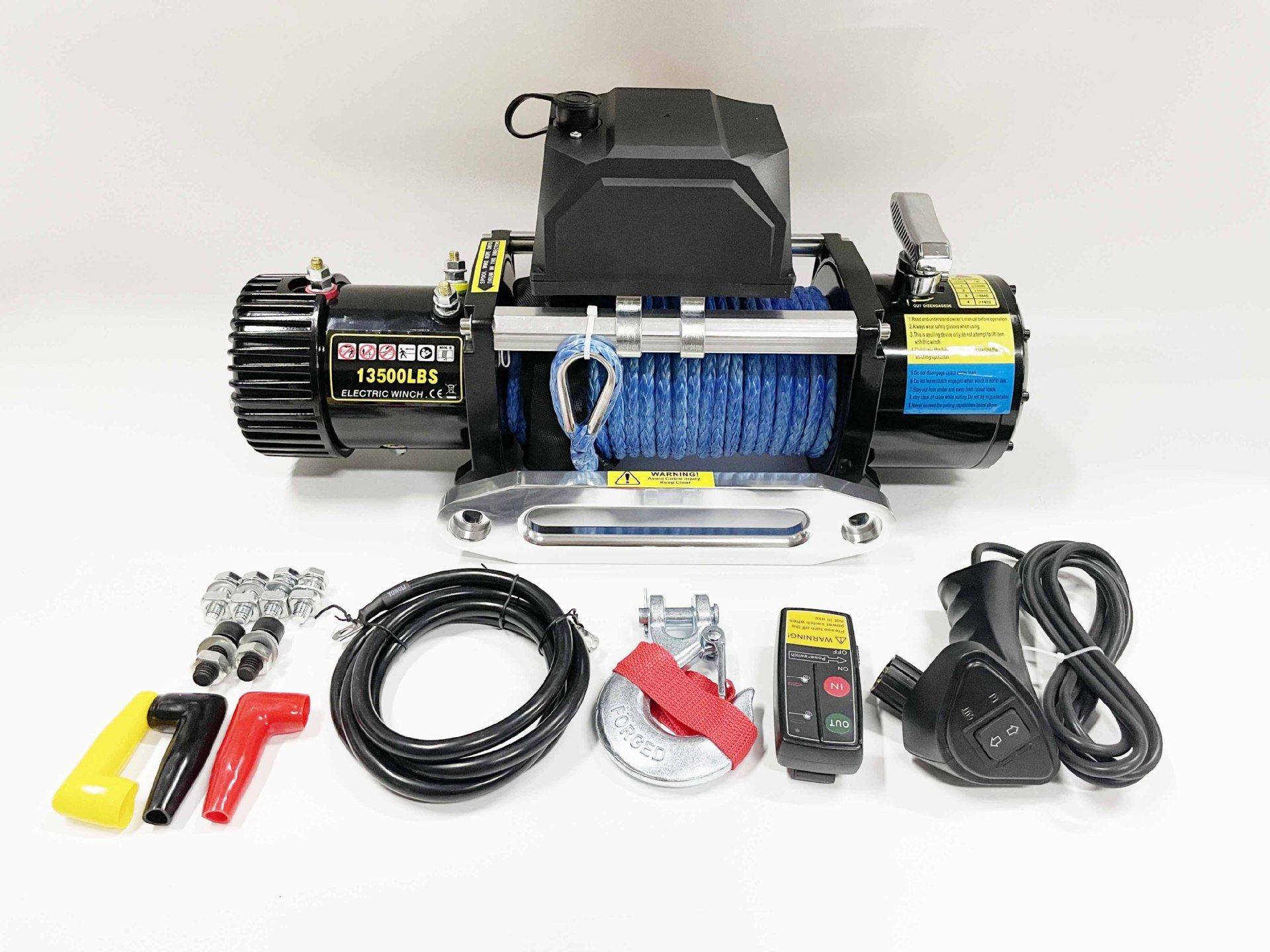 新款厂家直销12v/24v 13500磅尼龙绳越野车绞盘 电动绞盘 汽车绞