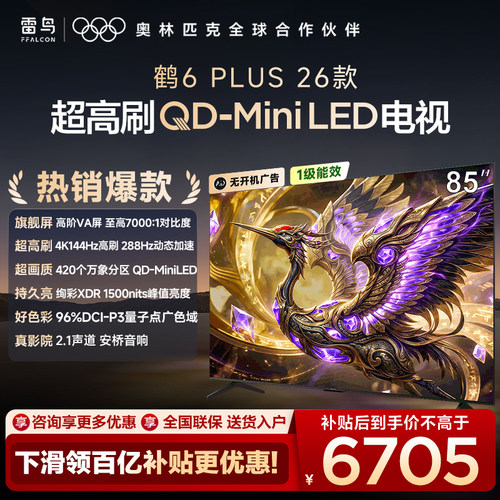 FFALCON/雷鸟 85R69A Plus 鹤6 plus 26款 85英寸Mini LED电视
