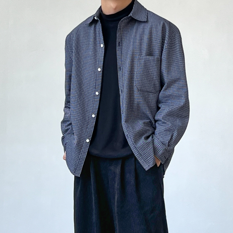 BROMAD复古格纹泡泡纱长袖衬衫